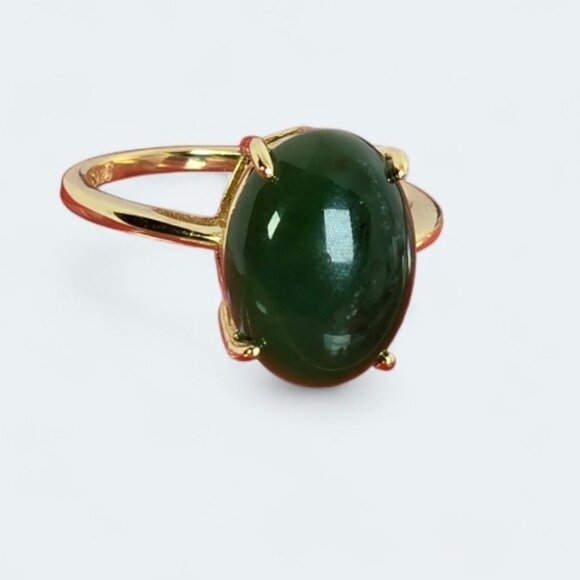 925 Sterling Silver Ring with Natural Jade 13x9mm Gemstone - Picture 4 of 10